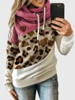 Wholesale Leopard print contrast drawstring sweatshirt
