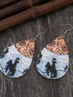 Wholesale Vintage Horse Rider Print PU Earrings