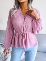 Balloon Sleeve Tie Polka Dot Chiffon Shirt