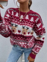 Christmas Printed Knitted Red Sweater