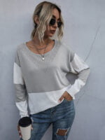 Color Block Splicing Knitted Pullover Sweater