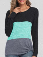 Color Block Twisted Crew Neck Long-sleeve Top