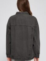 Dark Grey Buttoned Lapel Denim Jacket