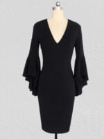 Wholesale Flared Sleeve V-Neck Fitted Dress