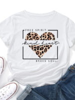 Heart Leopard Print Casual T-Shirt