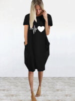 Wholesale Heart Print Crew Neck Casual Dress