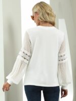 Lace Panel Long Sleeve Round Neck Top