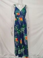 Wholesale Leaf Print V-Neck Slip Dress