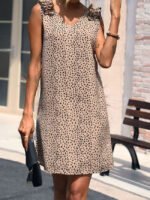 Leopard V-Neck Pleated Sleeveless Dress