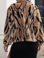 Leopard print stitching zipper plush jacket