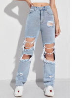 Light blue ripped high-rise jeans