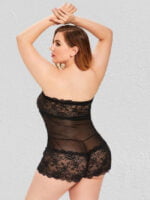 Plus Size Stretch Mesh and Lace Tube Romper