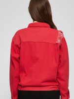 Red Buttoned Lapel Denim Jacket
