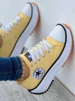 Wholesale-Round toe lace-up platform canvas shoes