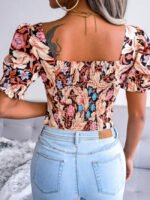 Wholesale Sexy Square Neck Floral Chiffon Shirt