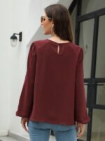Solid Color Pullover Lantern Sleeve Top