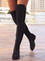 Solid Color Round Toe Lace Up Boots