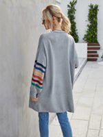 Solid Striped Sleeve Open Front Cardigan