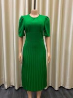 Wholesale Solid color round neck pleated dress