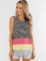 Striped Contrast Ripped Shoulder Tank Top