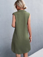 Wholesale V-Neck Button Sleeveless Slit Dress