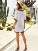 Wholesale V-Neck Contrast Panel Beach Blouse