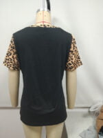 Wholesale V-neck leopard-print panel T-shirt