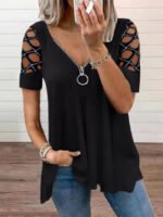 V-neck zipper cutout top