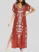 Wholesale Vintage Print V-Neck Beach Dress
