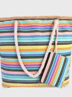 Vintage print zipper beach bag with coin purse