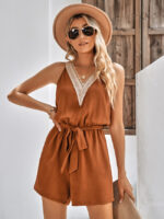 Wholesale Lace V-neck Solid Color Sleeveless Jumpsuit