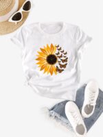 Wholesale Butterfly And Sunflower Graphic T-shirt