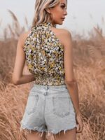 Wholesale Floral Halter Cropped Tank Top