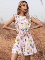 Wholesale Floral Ruffle Sleeveless Dress