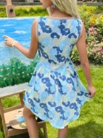 Wholesale Lace Blue Floral Print Sleeveless Dress