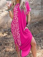 Wholesale Leopard-Panel Short-Sleeve Casual Dress