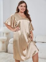 Wholesale Plus Solid Color Ruffle Sleeve Loose Nightdress