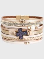 Wholesale Sequined Cross Layered Leather Bracelet
