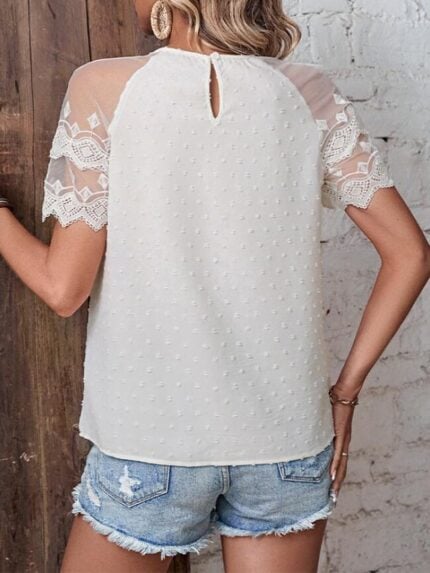 Wholesale White Mesh Stitching Short Sleeve T-Shirt