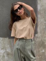 Wholesale solid cotton round neck short sleeve top