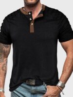 Wholesale Contrasting Pleated Button Men's T-Shirt