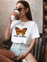 Wholesale GIRL POWER Butterfly Print T-Shirt