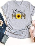 Wholesale Leopard Blessed MOM Letter Graphic T-Shirt
