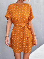 Wholesale Round neck solid color polka dot dress