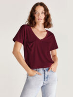 Wholesale V Neck Pocket Loose Cropped T-Shirt