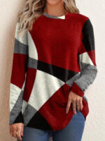 Wholesale Color Block Panel Long Sleeve Casual T-Shirt