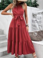 Wholesale Halter Neck Solid Color Layered Dress