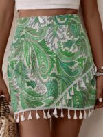 Wholesale Ethnic Print Fringe Panel Skirt