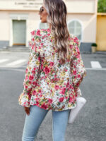 Wholesale Floral Ruffle Sleeves Round Neck Blouse