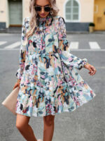 Wholesale Printed Puff Sleeve Loose Dress